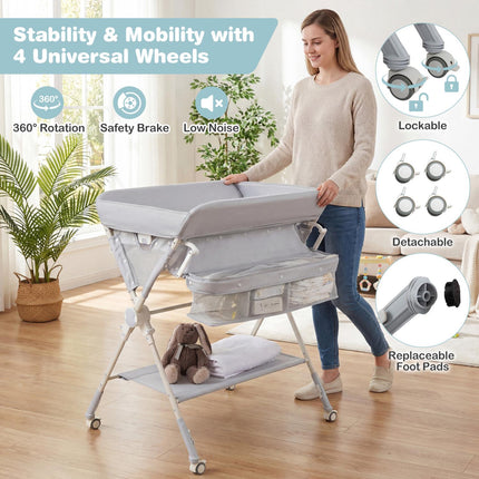 Baby Changing Table, Foldable Height Adjustable, Grey