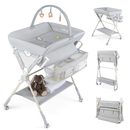 Baby Changing Table, Foldable Height Adjustable, Grey