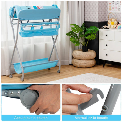 Baby Changing Table With Safety Belt, Foldable, Casters