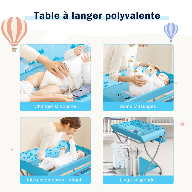 Baby Changing Table With Safety Belt, Foldable, Casters
