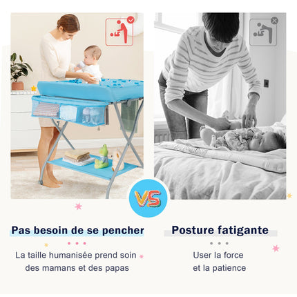 Baby Changing Table With Safety Belt, Foldable, Casters