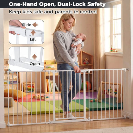 Baby Gate, 3-Panel Hardware-Mounted Metal, 74.5–198 cm