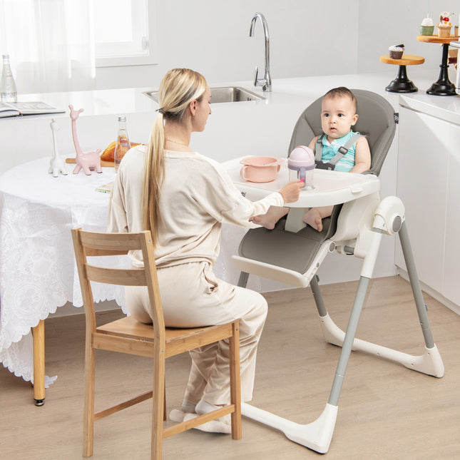 Baby High Chair, 4-in-1 Foldable, 7-Height, Double Tray