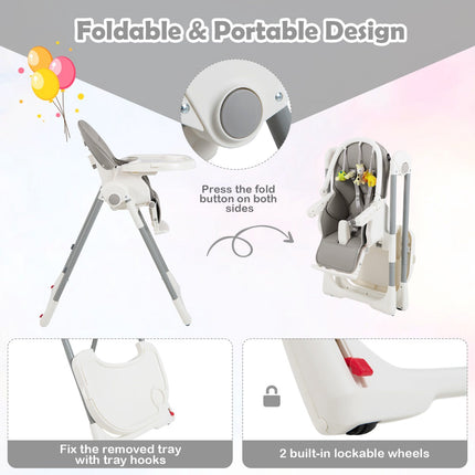 Baby High Chair, 4-in-1 Foldable, 7-Height, Double Tray