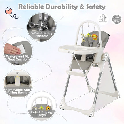 Baby High Chair, 4-in-1 Foldable, 7-Height, Double Tray