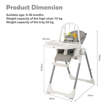 Baby High Chair, 4-in-1 Foldable, 7-Height, Double Tray