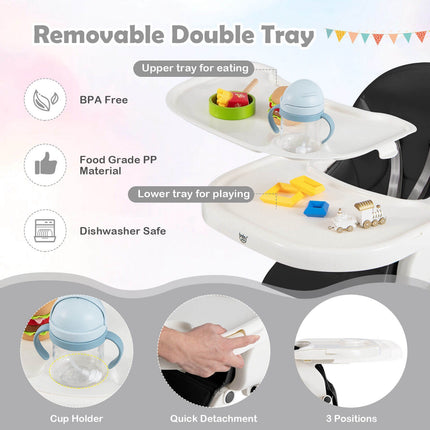 Baby High Chair, 4-in-1 Foldable, 7 Height Levels, Toy Bar