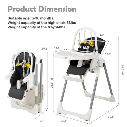 Baby High Chair, 4-in-1 Foldable, 7 Height Levels, Toy Bar