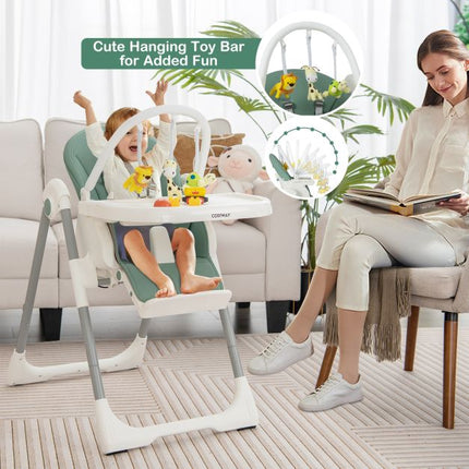 Baby High Chair, 4-in-1 Foldable, 7-Height, Toy Bar