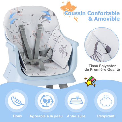 Baby High Chair 6-in-1 Convertible, 5-Point Harness; Tray