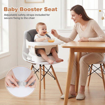 Baby High Chair, Adjustable Tray, 5-Point Harness, Grey