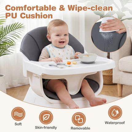 Baby High Chair, Adjustable Tray, 5-Point Harness, Grey
