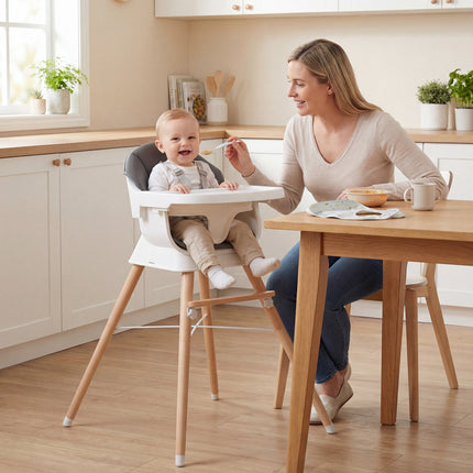Baby High Chair, Adjustable Tray, 5-Point Harness, Grey