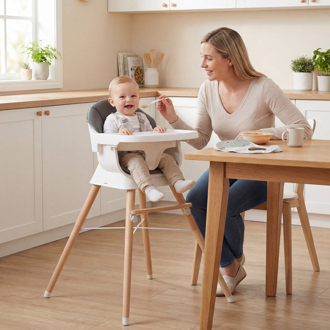 Baby High Chair, Adjustable Tray, 5-Point Harness, Grey
