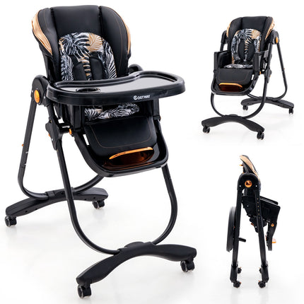 Baby High Chair, Foldable Recline, Wheels, Double Tray