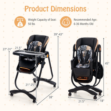 Baby High Chair, Foldable Recline, Wheels, Double Tray
