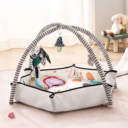 Baby Play Gym Mat, 6 Sensory Toys, 41.7in Square