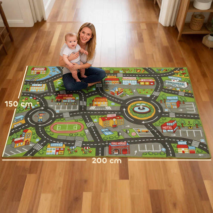 Baby Play Mat, Non-Slip, 200x150 cm, City Design