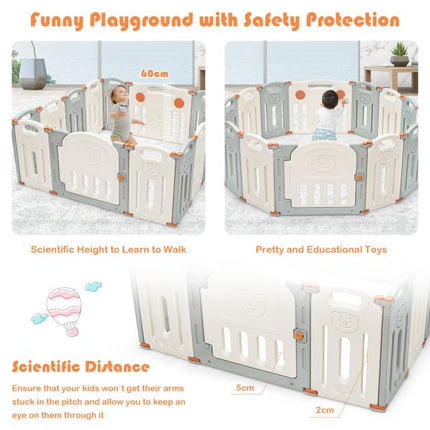 Baby Playpen, 14-Panel Foldable HDPE Play Yard Gate