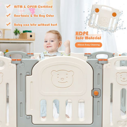 Baby Playpen, 14-Panel Foldable HDPE Play Yard Gate