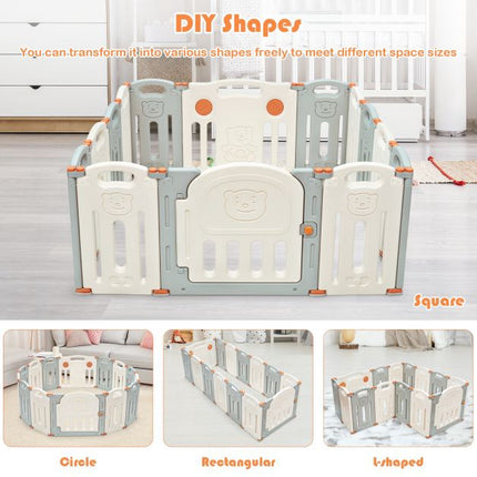 Baby Playpen, 14-Panel Foldable HDPE Play Yard Gate