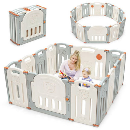 Baby Playpen, 14-Panel Foldable HDPE Play Yard Gate
