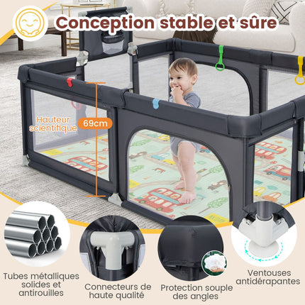 Baby Playpen 188 x 157 cm, Mat, Hoop, 50 Balls