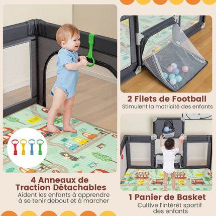 Baby Playpen 188 x 157 cm, Mat, Hoop, 50 Balls