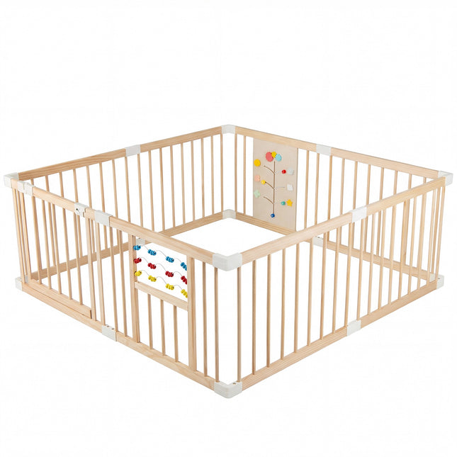 Baby Playpen, Pine Wood, 8 Panels, 160 x 160 cm, Foldable