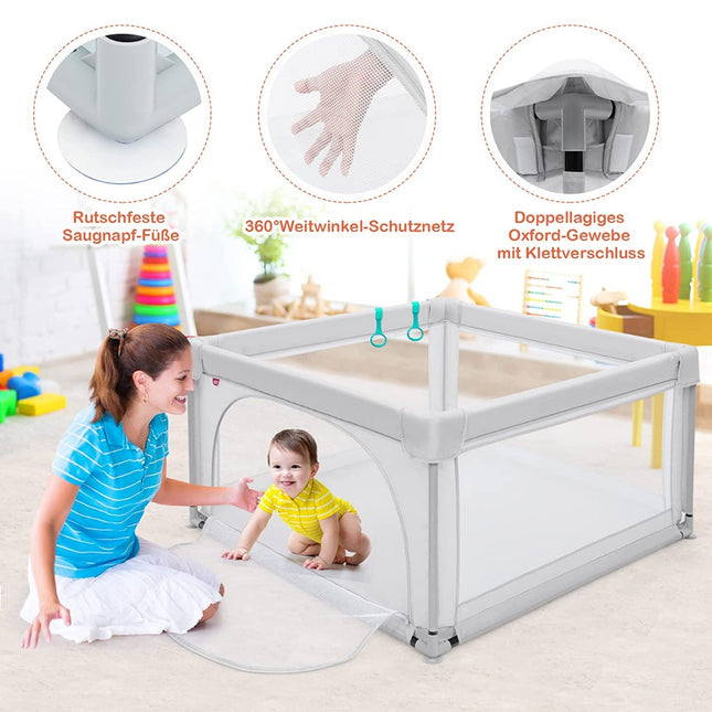 Baby Playpen Portable Playpen with Safety Gates 120 x 120 x 68 cm Gray