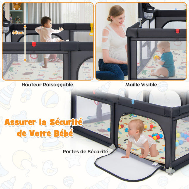 Baby Playpen With Mat and 50 Balls, 81 x 57 in, Gray