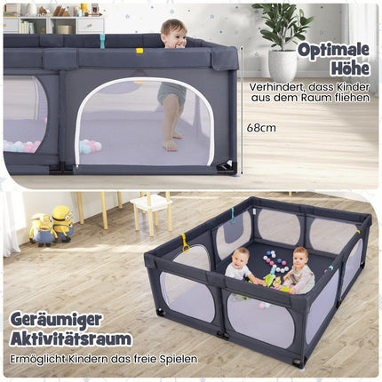 Baby Playpen with 4 Pull Rings & 50 Ocean Balls & Breathable Mesh & Carry Bag Dark Gray