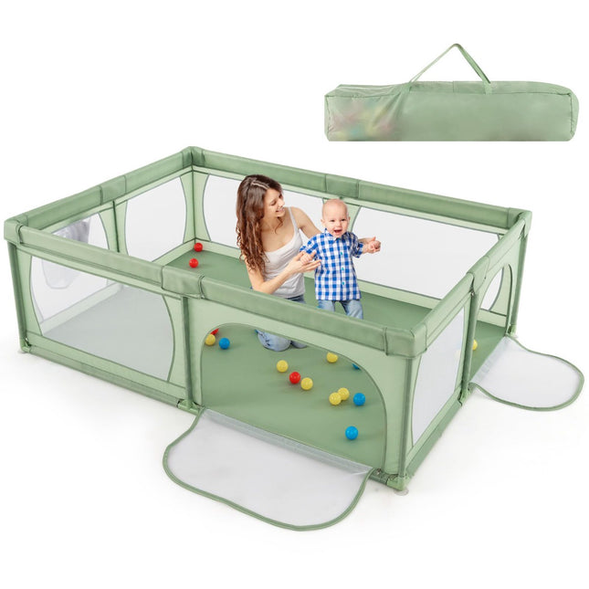 Baby Playpen with 50 Balls & 2 Doors, Breathable Mesh, 205x147 cm