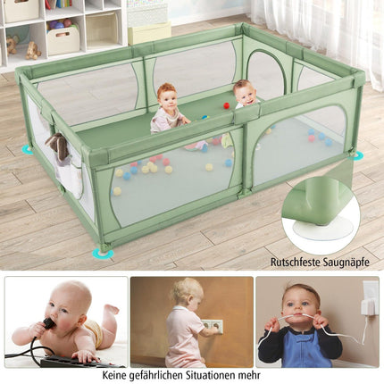 Baby Playpen with 50 Balls & 2 Doors, Breathable Mesh, 205x147 cm