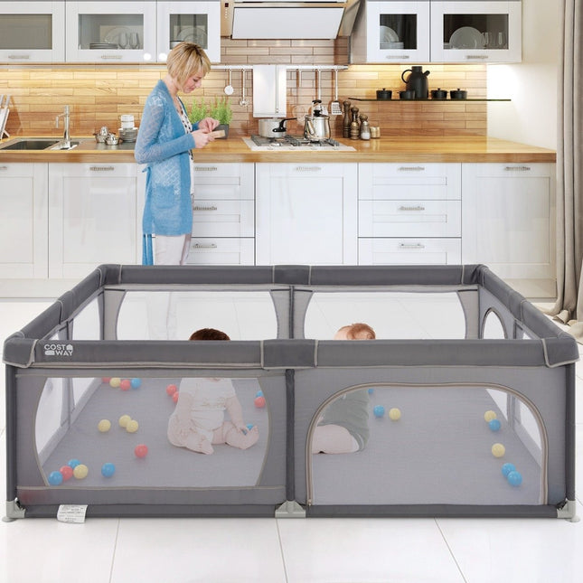 Baby Playpen with 50 Balls, 2 Doors, Breathable Mesh
