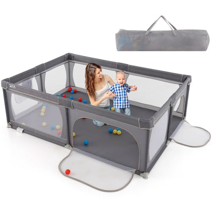 Baby Playpen with 50 Balls, 2 Doors, Breathable Mesh