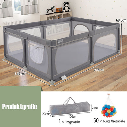 Baby Playpen with 50 Balls & 2 Doors, Breathable Mesh