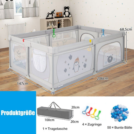 Baby Playpen with 50 Balls & 2 Doors & Breathable Mesh & Zipper Penguins