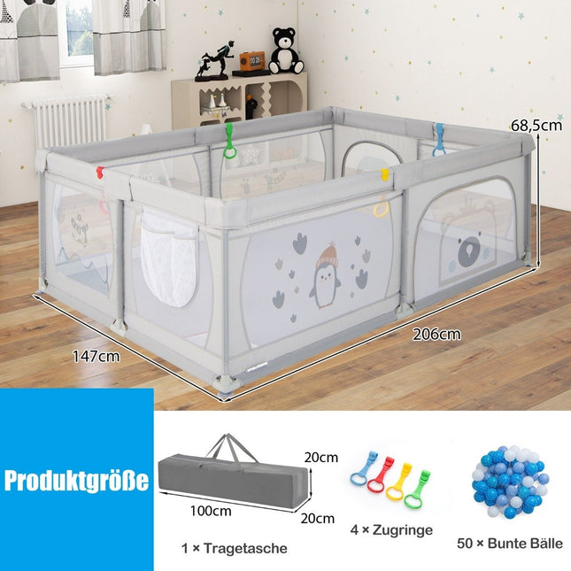 Baby Playpen with 50 Balls & 2 Doors & Breathable Mesh & Zipper Penguins