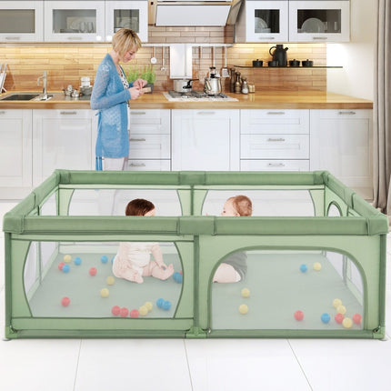 Baby Playpen with 50 Balls & 2 Doors & Breathable Net & Zipper Green