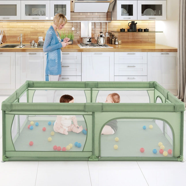 Baby Playpen with 50 Balls & 2 Doors & Breathable Net & Zipper Green