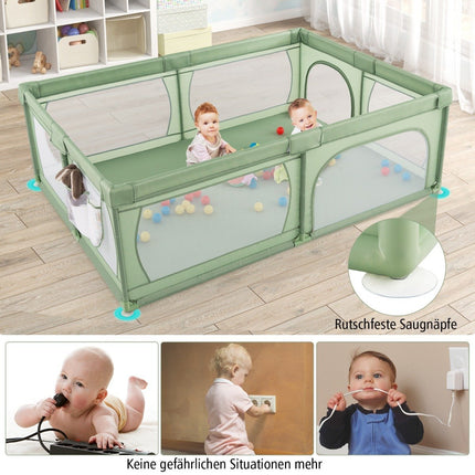 Baby Playpen with 50 Balls & 2 Doors & Breathable Net & Zipper Green