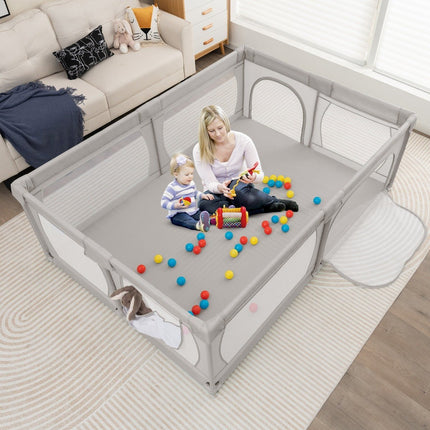 Baby Playpen with 50 Balls & 2 Doors & Breathable Net & Zipper Grey