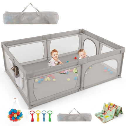 Baby Playpen with 50 Balls & 2 Doors & Breathable Net & Zipper Grey