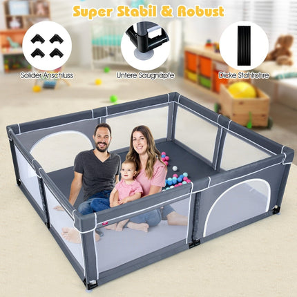 Baby Playpen with 50 Balls, Zipper Door, Dark Gray