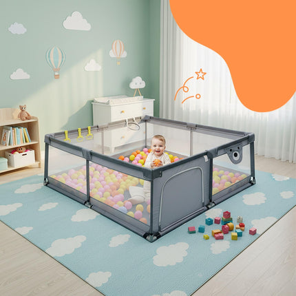 Baby Playpen with 50 Balls and Basketball Hoop