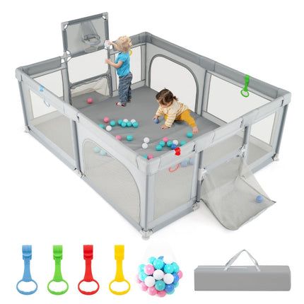 Baby Playpen with Basketball Hoop & Soccer Goal, 188x157 cm