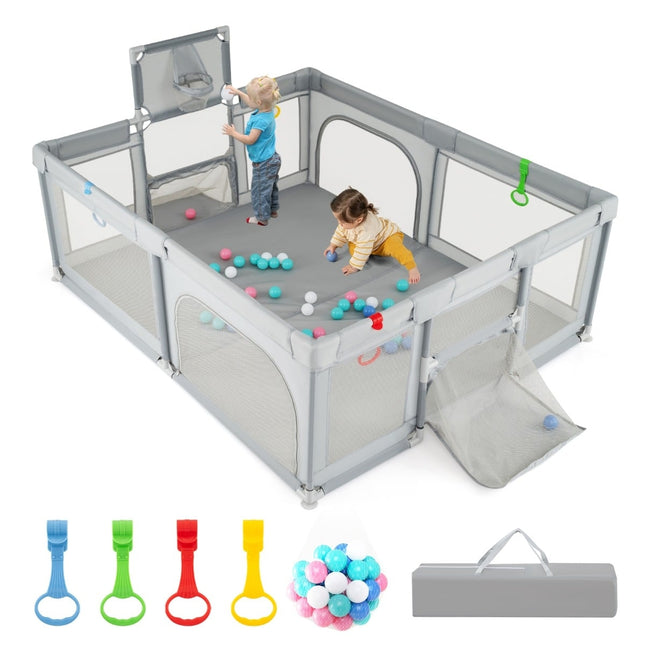 Baby Playpen with Basketball Hoop & Soccer Goal, 188x157 cm