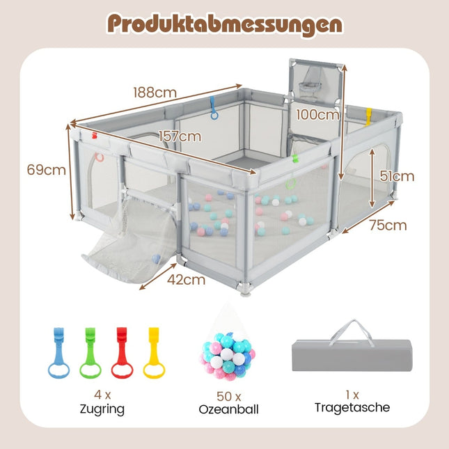 Baby Playpen with Basketball Hoop & Soccer Goal, 188x157 cm