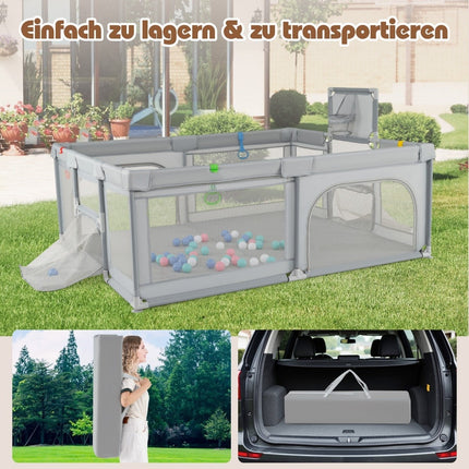 Baby Playpen with Basketball Hoop & Soccer Goal, 188x157 cm